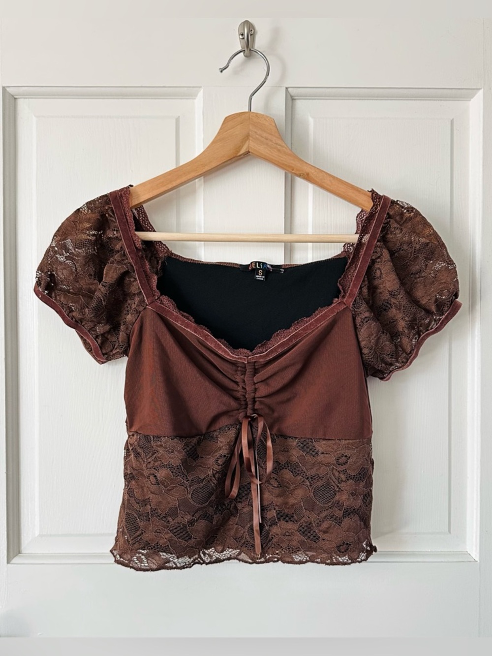 Delia’s by Dolls Kill Brown Lace Overlay Crop Top Cross Country Trip Size S